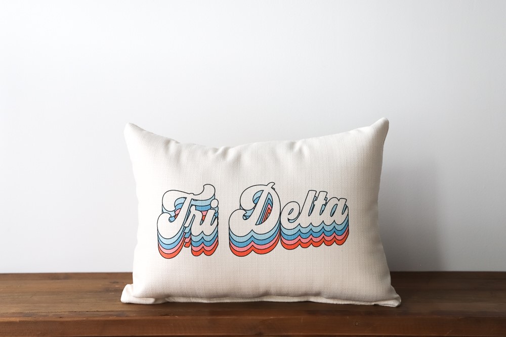 Delta Delta Delta Groovy Script Pillow Little Birdie