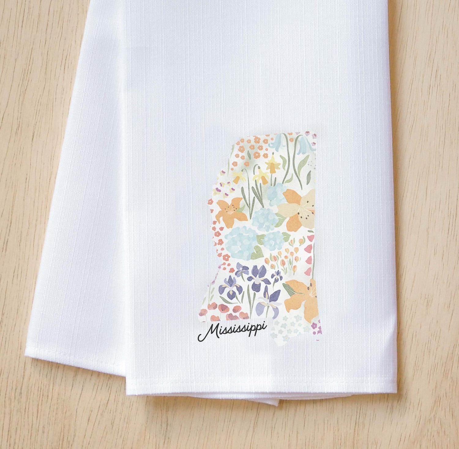 Floral Embroidered Tea Towel