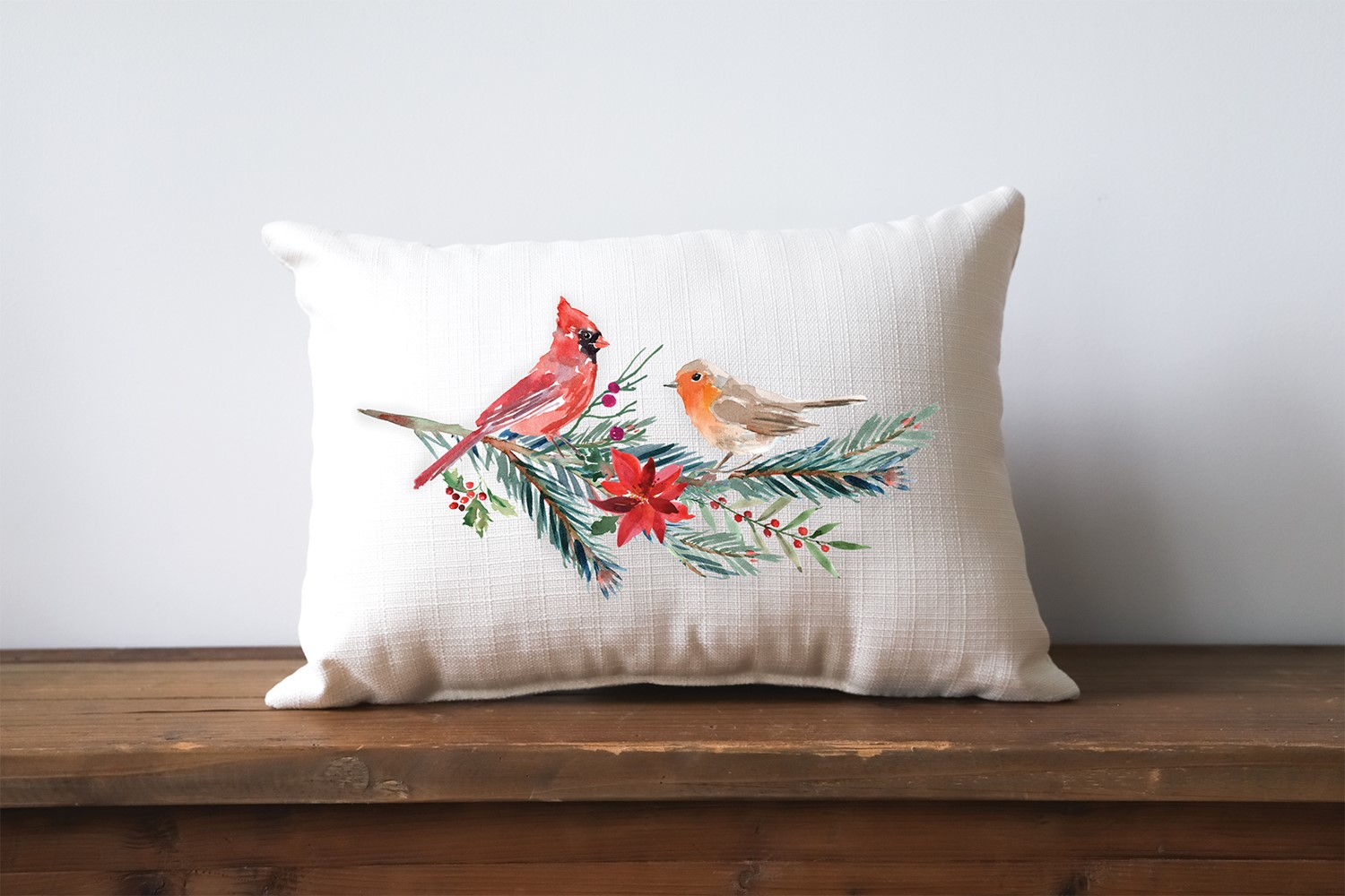 Cardinal and Robin on Branch Pillow Little Birdie