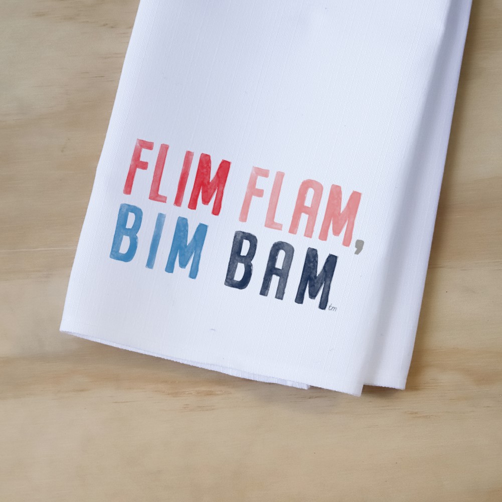 Flim Flam, Bim Bam Poster Tones Tea Towel | Little Birdie