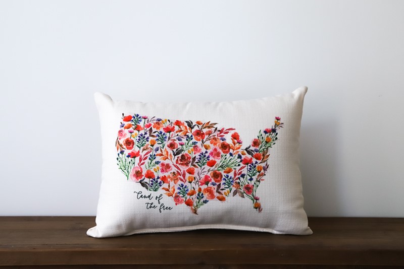 Land of the Free Floral USA Pillow STE0140