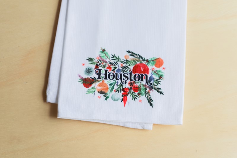 Holiday hometown village personalized holiday tea towel