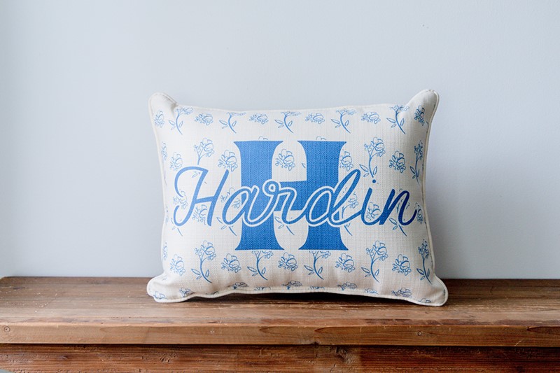 Blue Overlap Name Initial Pillow Little Birdie