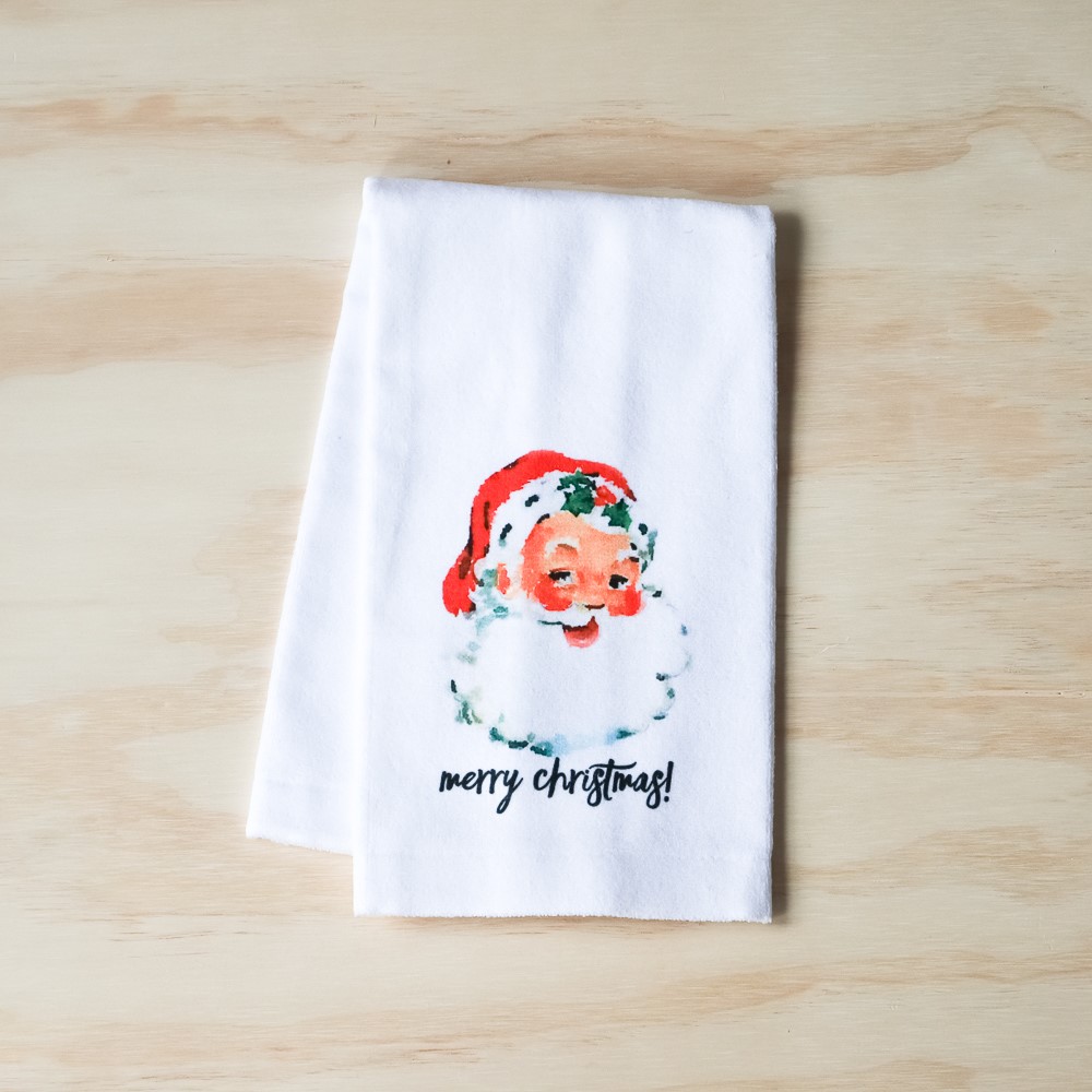 Santa Face Christmas Kitchen Towel, Farmhouse Santa Dish Towel